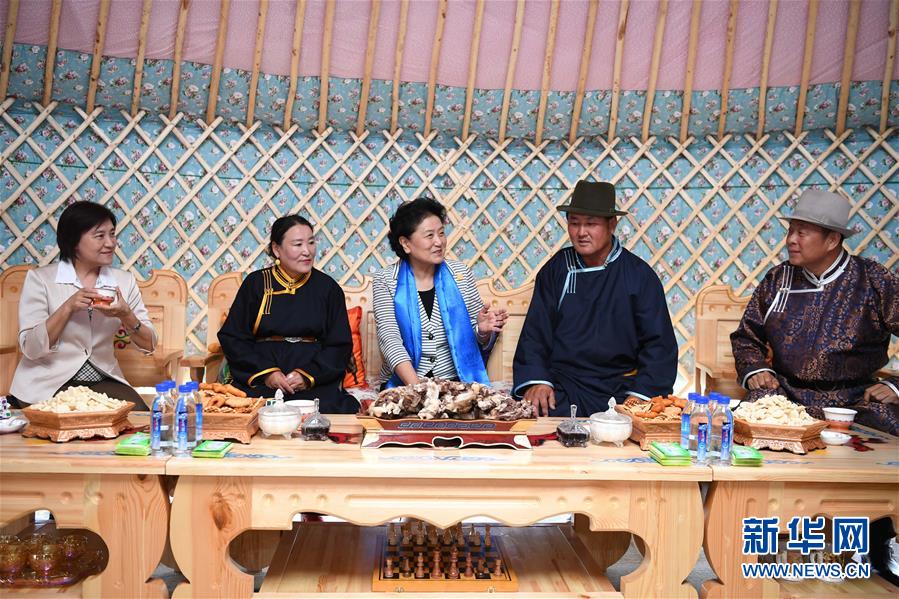 8月10日，中共中央政治局委員、國務(wù)院副總理、中央代表團副團長劉延?xùn)|率中央代表團二分團來到呼倫貝爾，把以習(xí)近平同志為核心的黨中央的親切關(guān)懷和全國人民的美好祝福帶給當(dāng)?shù)馗髯甯刹咳罕姟＿@是劉延?xùn)|在呼倫貝爾市陳巴爾虎旗與當(dāng)?shù)啬撩裼H切交談。新華社記者 連振 攝