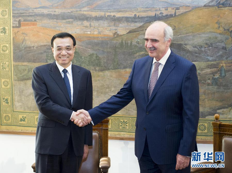 6月19日,國務院總理李克強在希臘議會大廈會見希臘議長米馬拉基斯。新華社記者 王曄 攝 6月19日,國務院總理李克強在希臘議會大廈會見希臘議長米馬拉基斯。新華社記者 王曄 攝