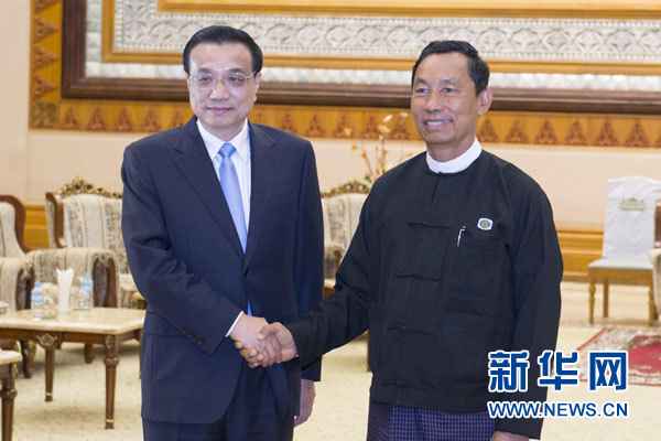 11月14日，國務院總理李克強在內比都會見緬甸聯邦議會議長兼人民院議長吳瑞曼。新華社記者王曄攝