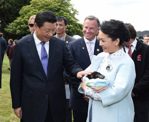 11月18日,國家主席習近平在澳大利亞塔斯馬尼亞州與朗塞斯頓市斯科奇-歐克伯恩小學的小學生共同植樹。這是習近平和夫人彭麗媛植樹后撫摸袋獾。新華社記者 馬占成 攝 11月18日,國家主席習近平在澳大利亞塔斯馬尼亞州與朗塞斯頓市斯科奇-歐克伯恩小學的小學生共同植樹。這是習近平和夫人彭麗媛植樹后撫摸袋獾。新華社記者 馬占成 攝