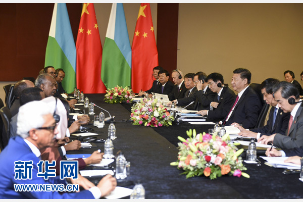 12月3日，國家主席習近平在約翰內斯堡會見吉布提總統蓋萊。新華社記者 謝環馳 攝 

