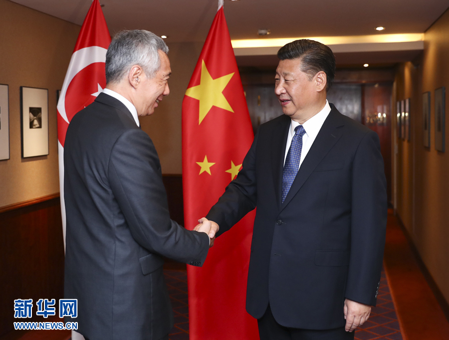 7月6日，國家主席習(xí)近平在漢堡會見新加坡總理李顯龍。 新華社記者謝環(huán)馳 攝